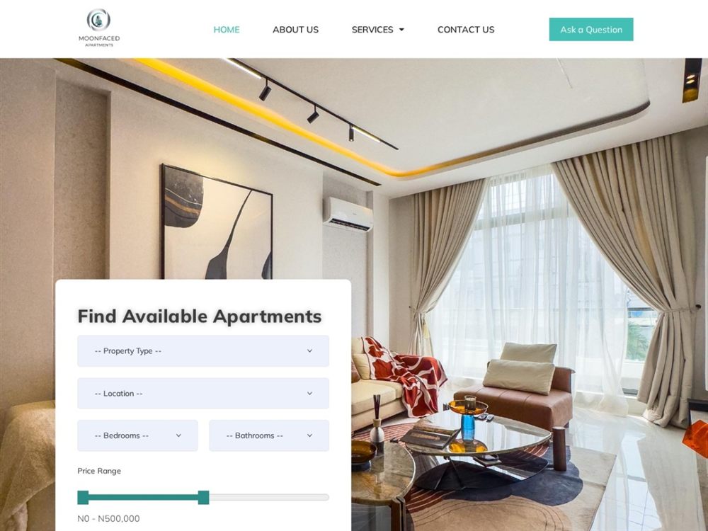 Screenshot of the Moonfaced Apartments website built by Galucy Niels Enterprises