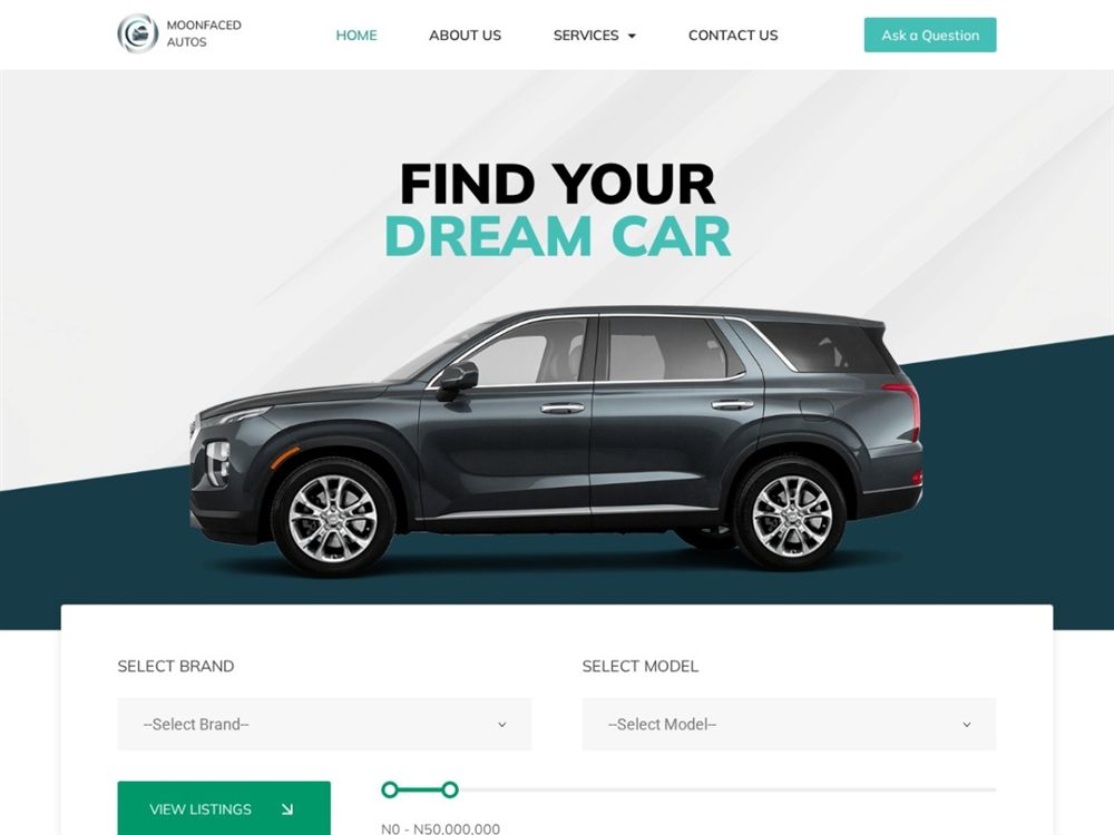 Screenshot of the Moonfaced Autos website built by Galucy Niels Enterprises